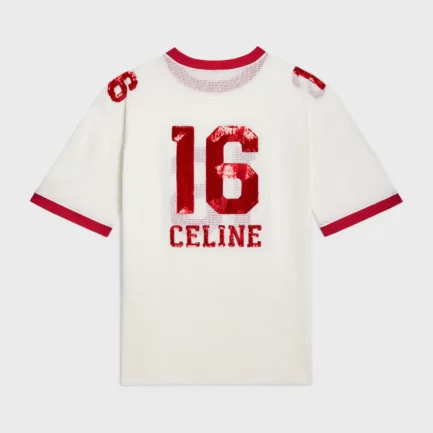 CELINE 16 EMBROIDERED T SHIRT IN JERSEY MESH