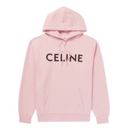 Celine Homme Logo Print Cotton Jersey Hoodie Pink