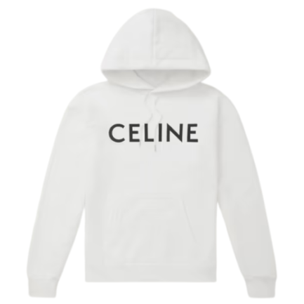 Celine Homme Logo Print Cotton Jersey Hoodie White