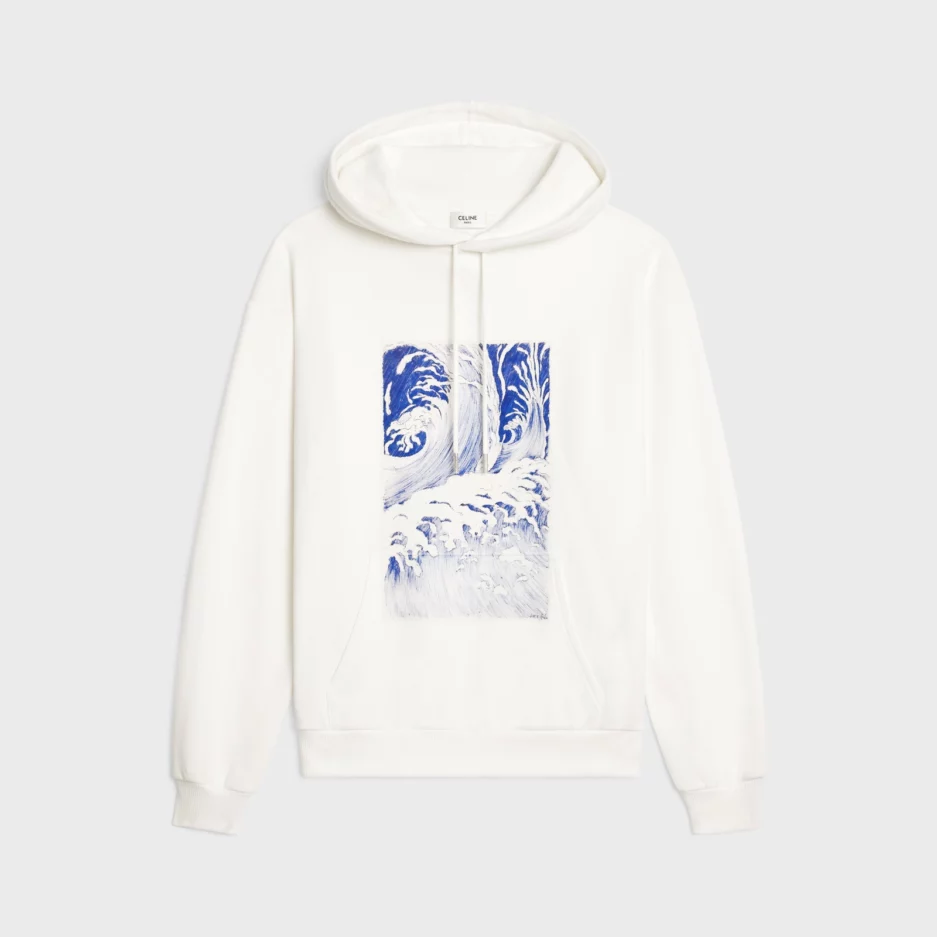 CELINE LOOSE WAVE HOODIE IN COTTON FLEECE OFF WHITE